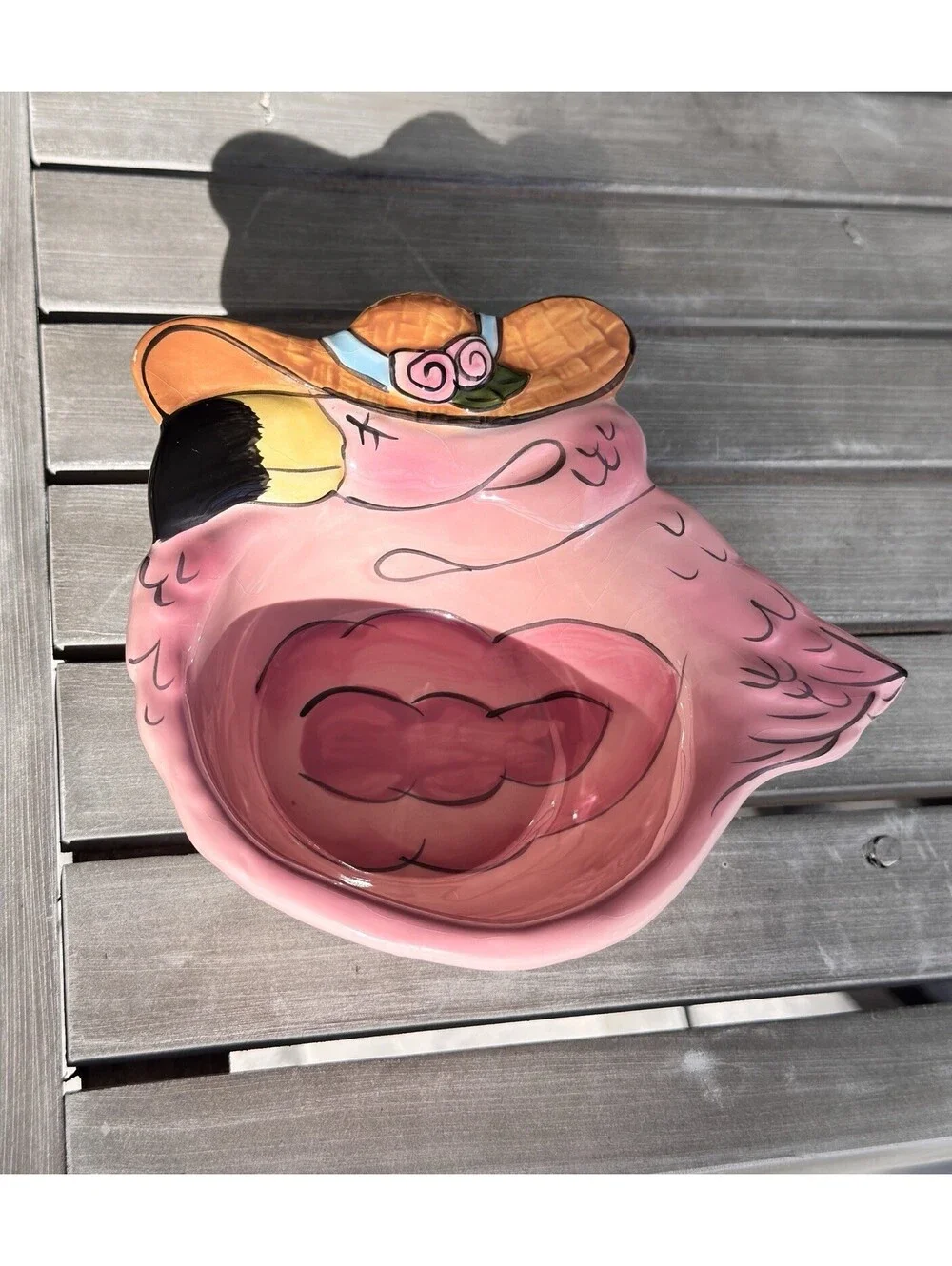 Heather Goldminc Blue Sky Clayworks Flamingo Bowl 2010 Ceramic Pink Hat beach